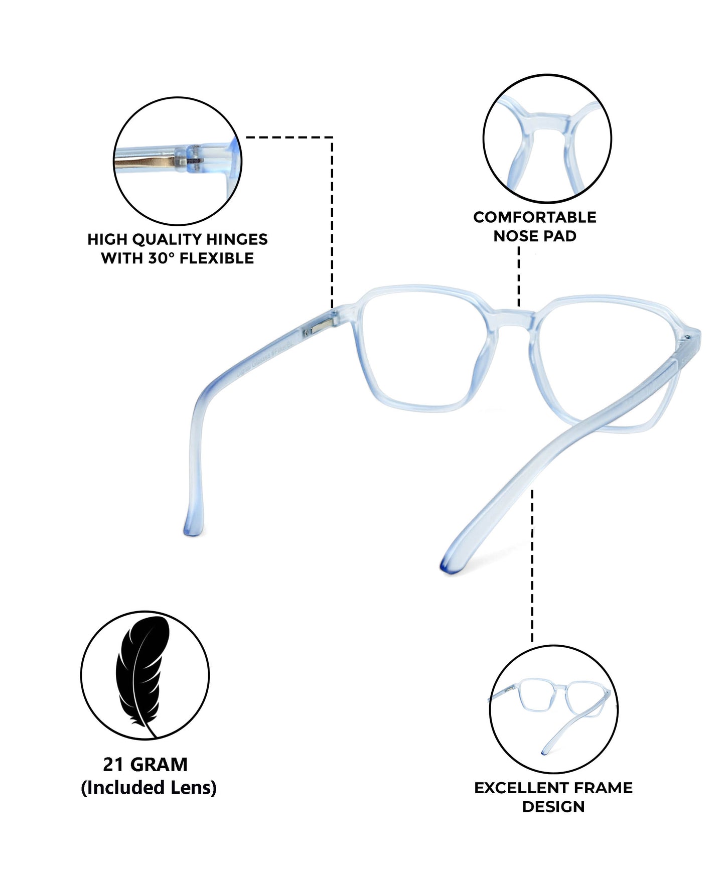 Flikertag Eye Glasses Frame For Men & Women [FTF223 F2 Square Water Blue Frame, 52mm]