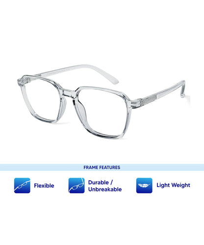 Flikertag Eye Glasses Frame For Men & Women [FTF223 F3 Square Transparent Grey Frame, 52mm]