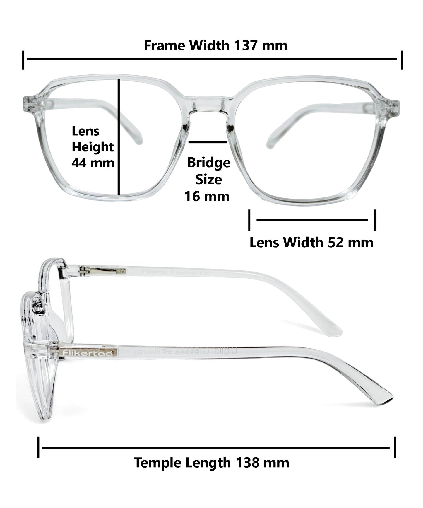 Flikertag Eye Glasses Frame For Men & Women [FTF223 F3 Square Transparent Grey Frame, 52mm]