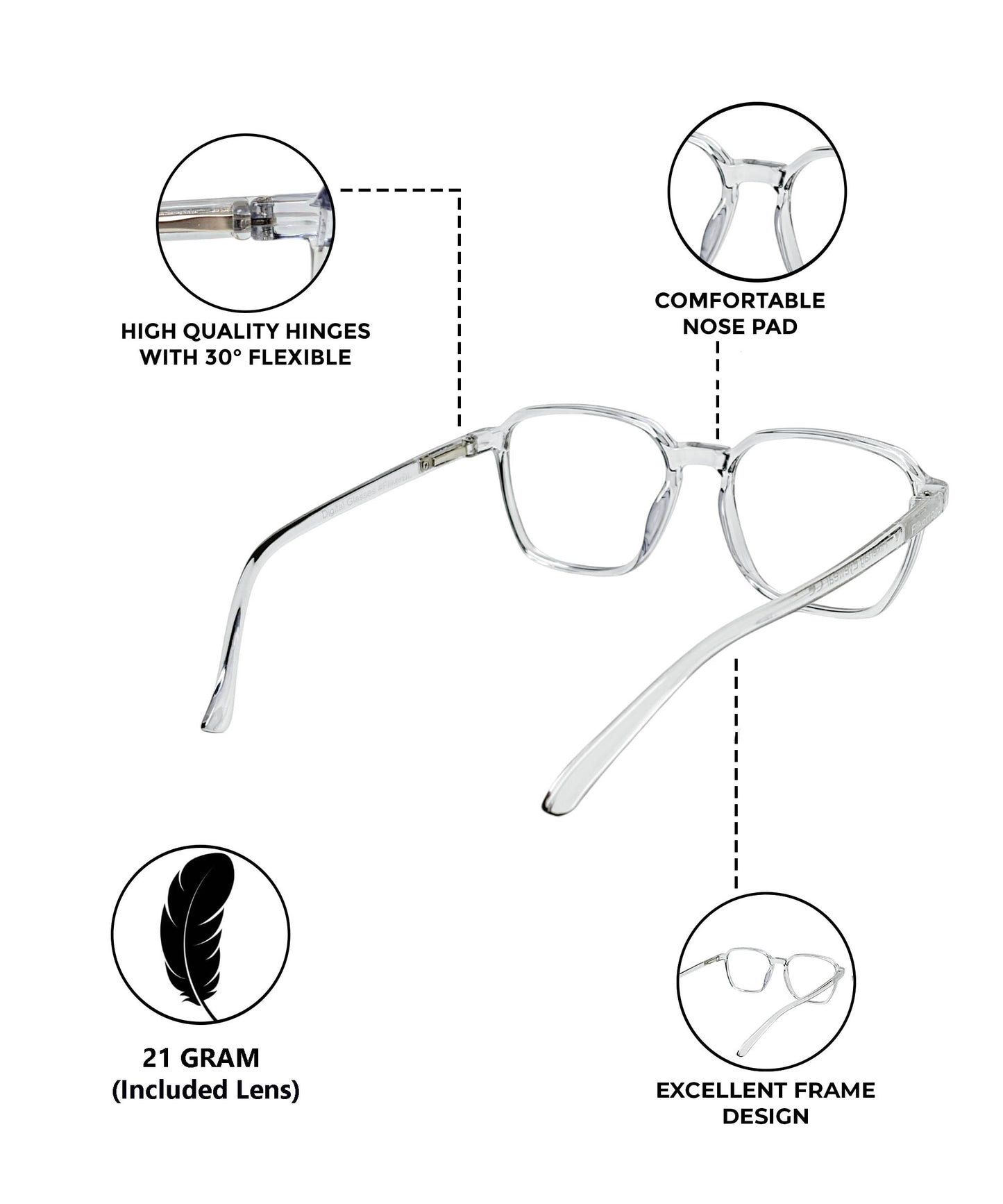 Flikertag Eye Glasses Frame For Men & Women [FTF223 F3 Square Transparent Grey Frame, 52mm]