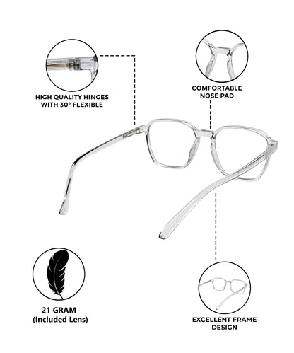 Flikertag Eye Glasses Frame For Men & Women [FTF223 F3 Square Transparent Grey Frame, 52mm]
