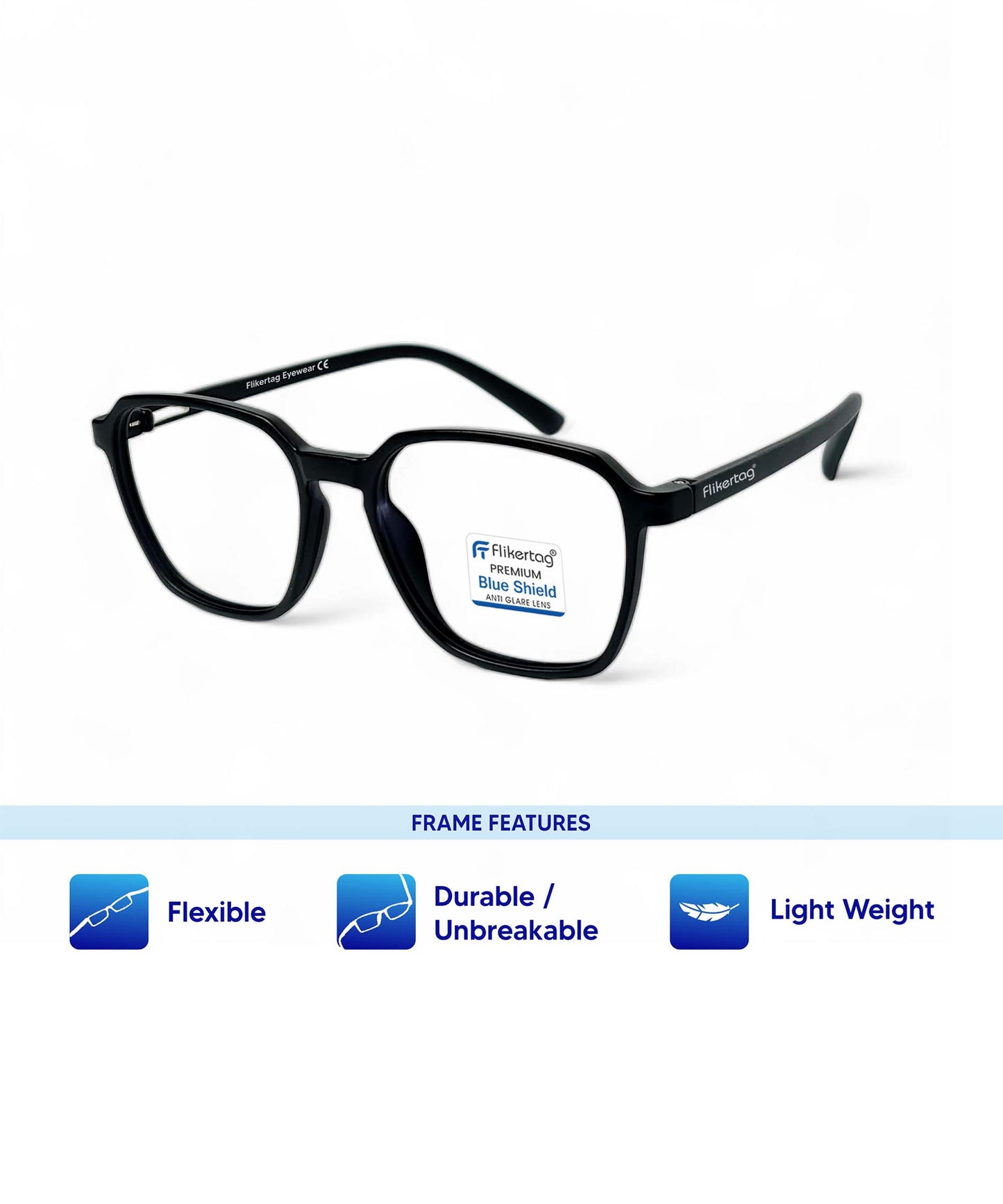 Blue Cut Computer Glasses for Eye Protection | Zero Power Blue Light Filter Glasses With UV Protection for Men & Women [FTF223 F1 Square Matte Black Frame, 52mm]