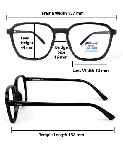 Blue Cut Computer Glasses for Eye Protection | Zero Power Blue Light Filter Glasses With UV Protection for Men & Women [FTF223 F1 Square Matte Black Frame, 52mm]