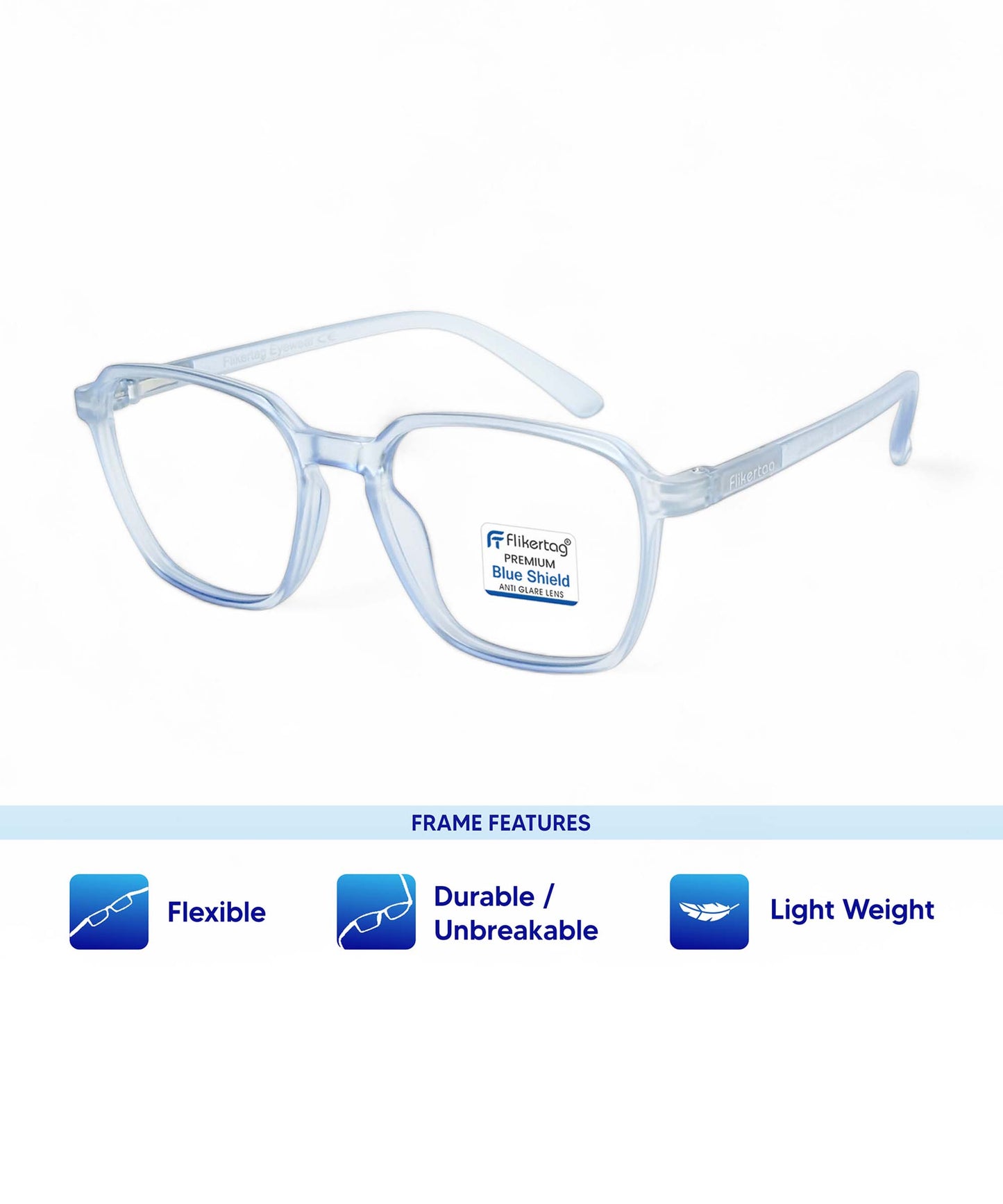Blue Cut Computer Glasses for Eye Protection | Zero Power Blue Light Filter Glasses With UV Protection for Men & Women [FTF223 F2 Square Water Blue Frame, 52mm]