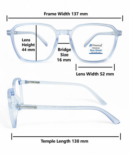 Blue Cut Computer Glasses for Eye Protection | Zero Power Blue Light Filter Glasses With UV Protection for Men & Women [FTF223 F2 Square Water Blue Frame, 52mm]