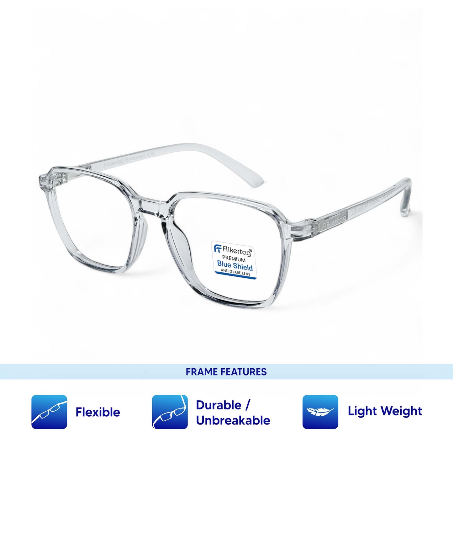 Blue Cut Computer Glasses for Eye Protection | Zero Power Blue Light Filter Glasses With UV Protection for Men & Women [FTF223 F3 Square Transparent Grey Frame, 52mm]