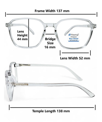 Blue Cut Computer Glasses for Eye Protection | Zero Power Blue Light Filter Glasses With UV Protection for Men & Women [FTF223 F3 Square Transparent Grey Frame, 52mm]