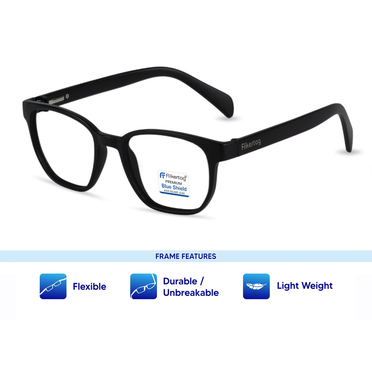 Blue Cut Computer Glasses for Eye Protection | Zero Power Blue Light Filter Glasses With UV Protection for Men & Women [FTF231 F1 Wayfarer Black Frame, 50mm]