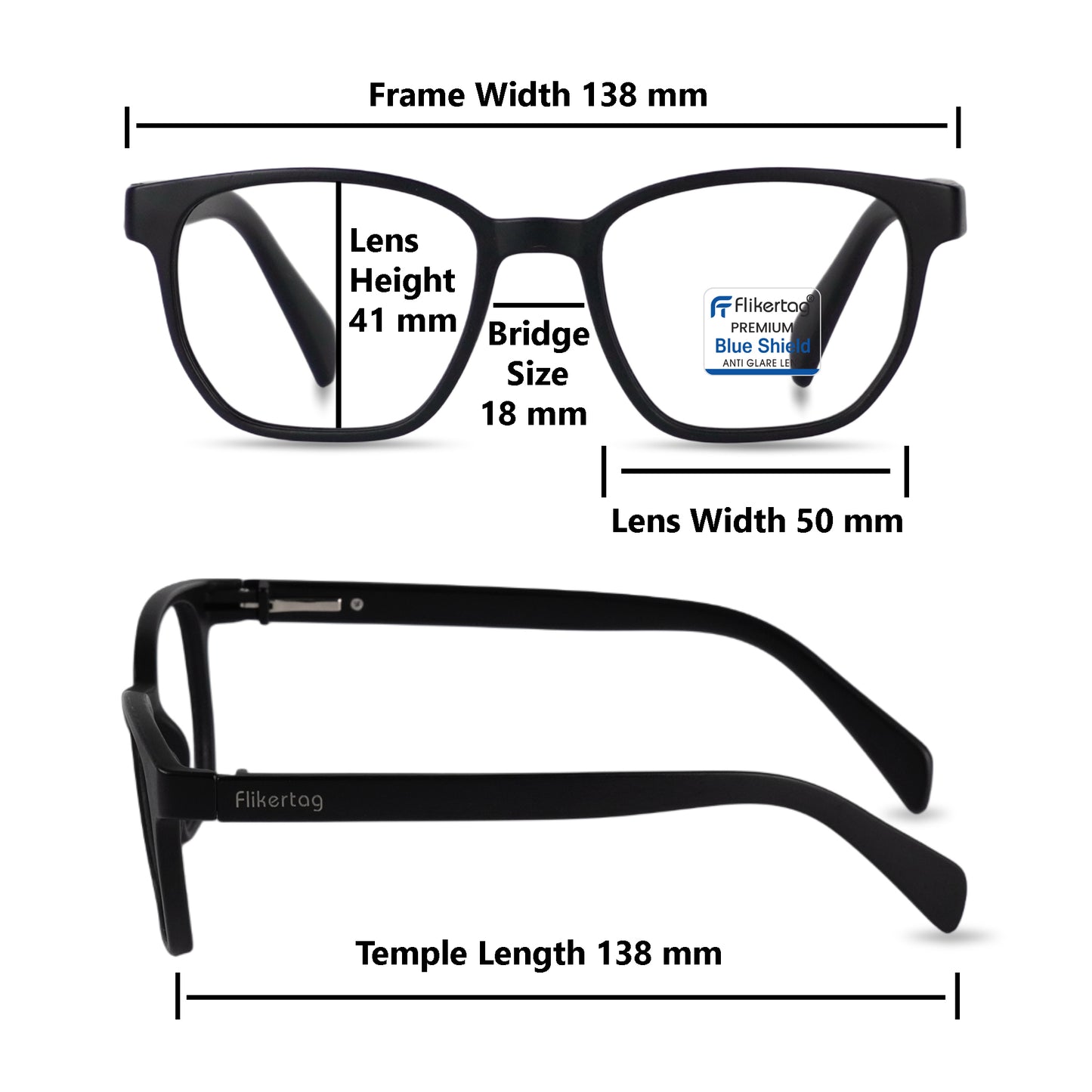 Blue Cut Computer Glasses for Eye Protection | Zero Power Blue Light Filter Glasses With UV Protection for Men & Women [FTF231 F1 Wayfarer Black Frame, 50mm]