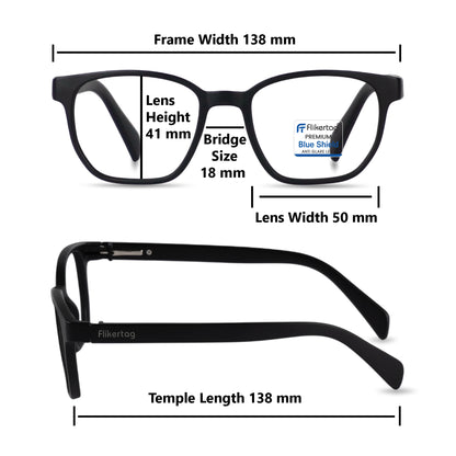 Blue Cut Computer Glasses for Eye Protection | Zero Power Blue Light Filter Glasses With UV Protection for Men & Women [FTF231 F1 Wayfarer Black Frame, 50mm]