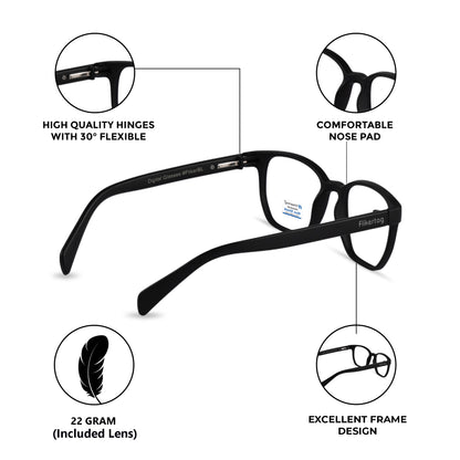 Blue Cut Computer Glasses for Eye Protection | Zero Power Blue Light Filter Glasses With UV Protection for Men & Women [FTF231 F1 Wayfarer Black Frame, 50mm]