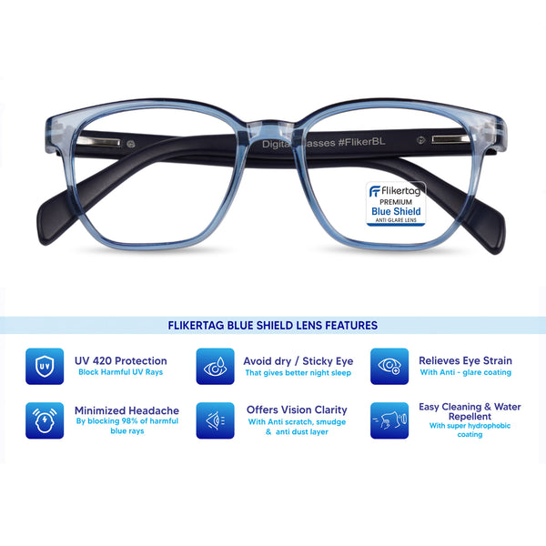 Blue Cut Computer Glasses for Eye Protection | Zero Power Blue Light Filter Glasses With UV Protection for Men & Women [FTF231 F2 Wayfarer Blue Frame, 50mm]