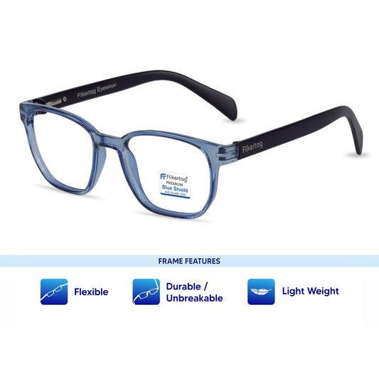 Blue Cut Computer Glasses for Eye Protection | Zero Power Blue Light Filter Glasses With UV Protection for Men & Women [FTF231 F2 Wayfarer Blue Frame, 50mm]