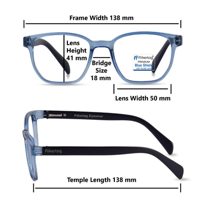 Blue Cut Computer Glasses for Eye Protection | Zero Power Blue Light Filter Glasses With UV Protection for Men & Women [FTF231 F2 Wayfarer Blue Frame, 50mm]