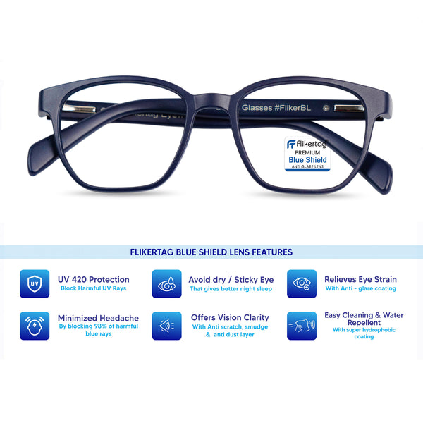 Blue Cut Computer Glasses for Eye Protection | Zero Power Blue Light Filter Glasses With UV Protection for Men & Women [FTF231 F3 Wayfarer Navy Blue Frame, 50mm]