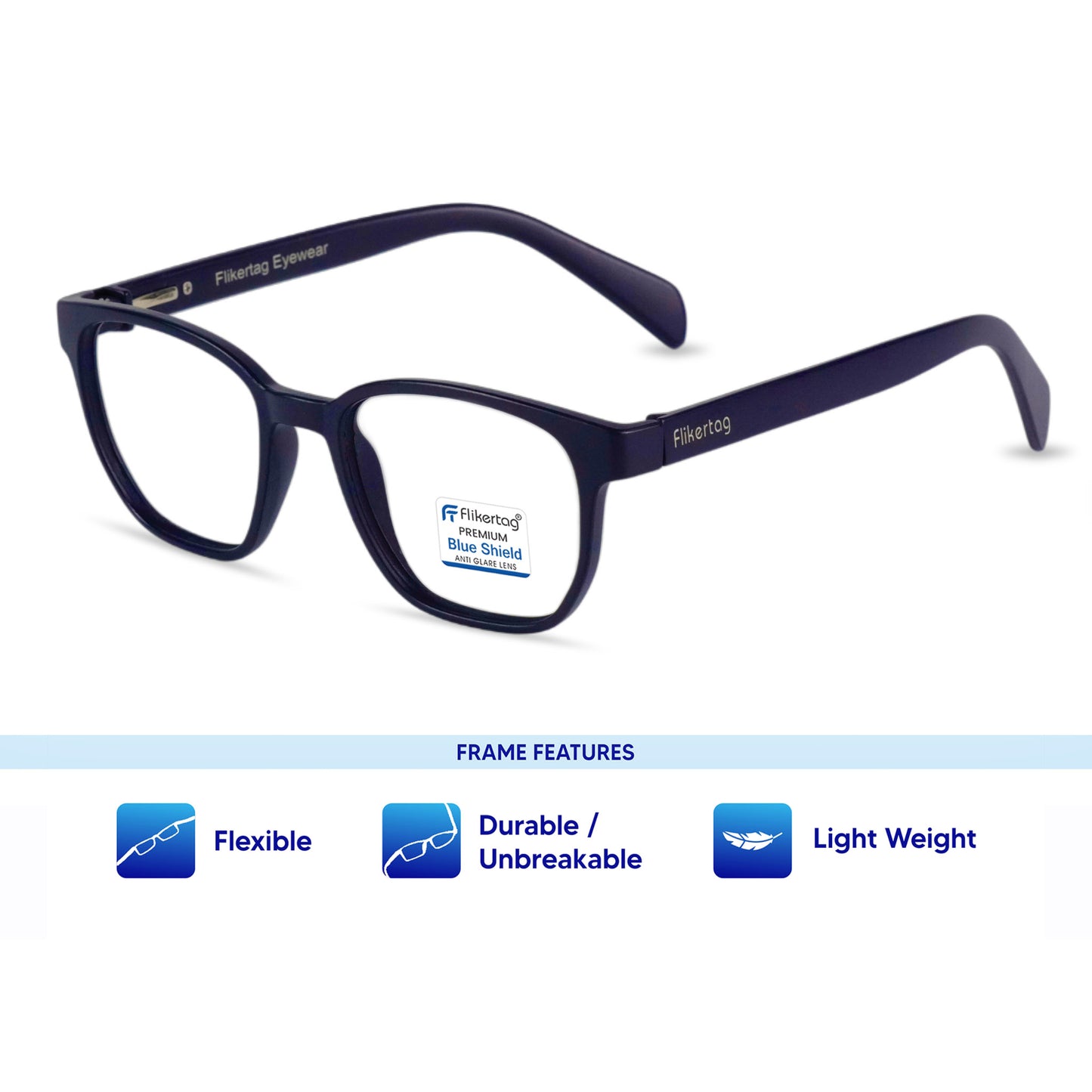 Blue Cut Computer Glasses for Eye Protection | Zero Power Blue Light Filter Glasses With UV Protection for Men & Women [FTF231 F3 Wayfarer Navy Blue Frame, 50mm]