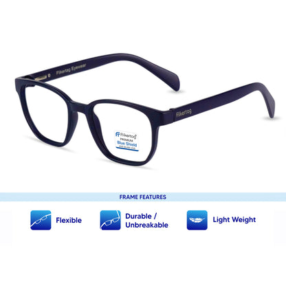 Blue Cut Computer Glasses for Eye Protection | Zero Power Blue Light Filter Glasses With UV Protection for Men & Women [FTF231 F3 Wayfarer Navy Blue Frame, 50mm]