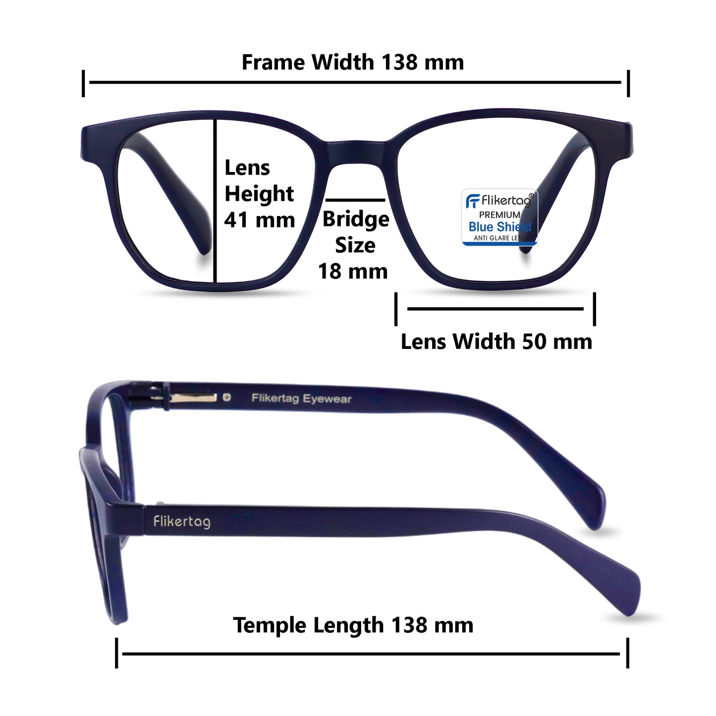 Blue Cut Computer Glasses for Eye Protection | Zero Power Blue Light Filter Glasses With UV Protection for Men & Women [FTF231 F3 Wayfarer Navy Blue Frame, 50mm]