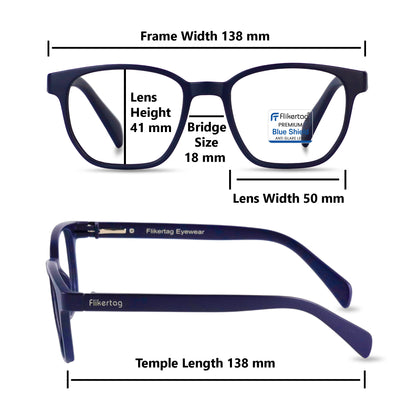 Blue Cut Computer Glasses for Eye Protection | Zero Power Blue Light Filter Glasses With UV Protection for Men & Women [FTF231 F3 Wayfarer Navy Blue Frame, 50mm]