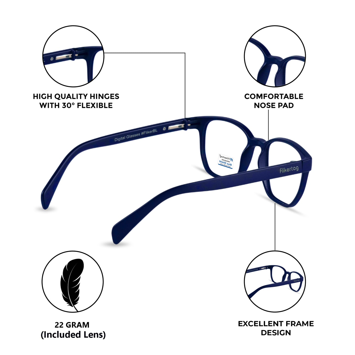 Blue Cut Computer Glasses for Eye Protection | Zero Power Blue Light Filter Glasses With UV Protection for Men & Women [FTF231 F3 Wayfarer Navy Blue Frame, 50mm]