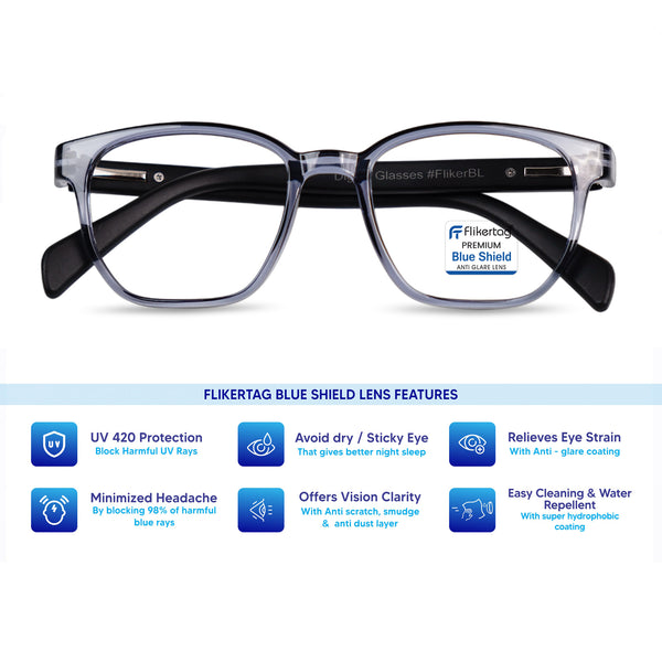 Blue Cut Computer Glasses for Eye Protection | Zero Power Blue Light Filter Glasses With UV Protection for Men & Women [FTF231 F4 Wayfarer Grey Frame, 50mm]