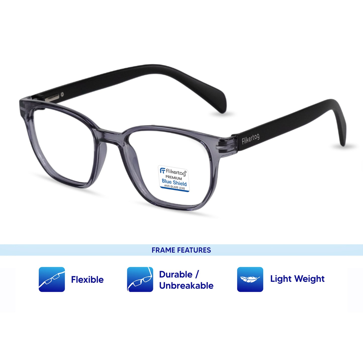 Blue Cut Computer Glasses for Eye Protection | Zero Power Blue Light Filter Glasses With UV Protection for Men & Women [FTF231 F4 Wayfarer Grey Frame, 50mm]
