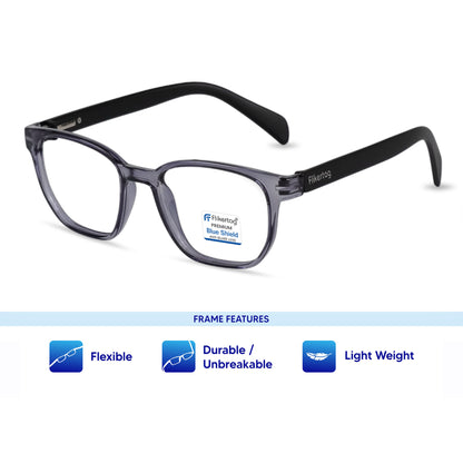 Blue Cut Computer Glasses for Eye Protection | Zero Power Blue Light Filter Glasses With UV Protection for Men & Women [FTF231 F4 Wayfarer Grey Frame, 50mm]