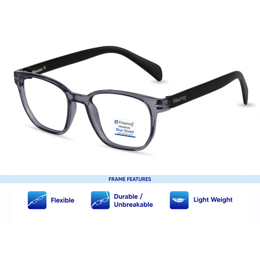 Blue Cut Computer Glasses for Eye Protection | Zero Power Blue Light Filter Glasses With UV Protection for Men & Women [FTF231 F4 Wayfarer Grey Frame, 50mm]