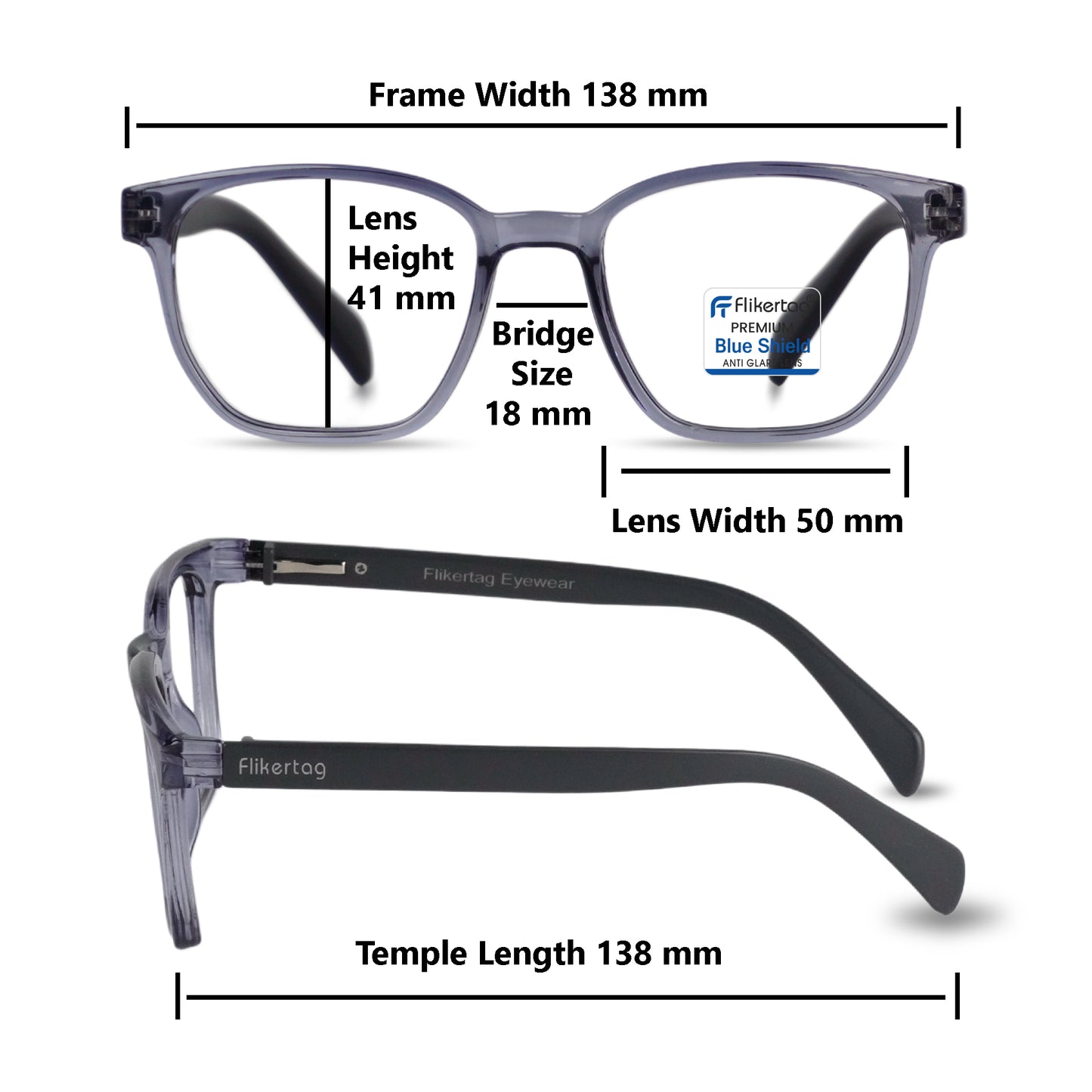 Blue Cut Computer Glasses for Eye Protection | Zero Power Blue Light Filter Glasses With UV Protection for Men & Women [FTF231 F4 Wayfarer Grey Frame, 50mm]