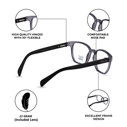 Blue Cut Computer Glasses for Eye Protection | Zero Power Blue Light Filter Glasses With UV Protection for Men & Women [FTF231 F4 Wayfarer Grey Frame, 50mm]