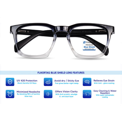 Blue Cut Computer Glasses for Eye Protection | Zero Power Blue Light Filter Glasses With UV Protection for Men & Women [FTF 232 F3 Retro Square Transparent Frame, 54mm]