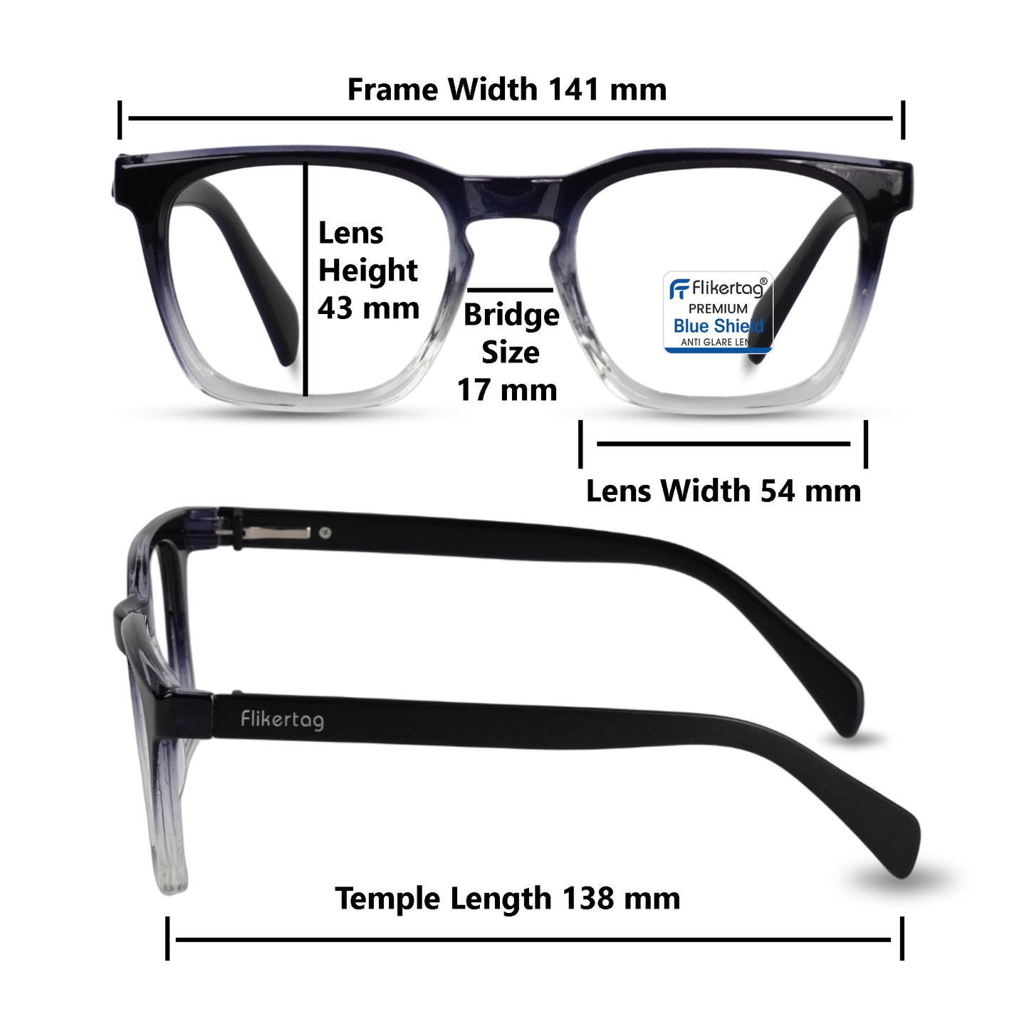Blue Cut Computer Glasses for Eye Protection | Zero Power Blue Light Filter Glasses With UV Protection for Men & Women [FTF 232 F3 Retro Square Transparent Frame, 54mm]