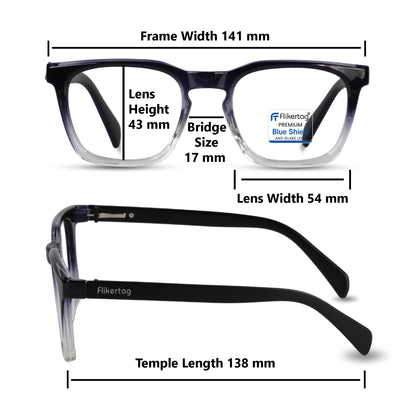 Blue Cut Computer Glasses for Eye Protection | Zero Power Blue Light Filter Glasses With UV Protection for Men & Women [FTF 232 F3 Retro Square Transparent Frame, 54mm]