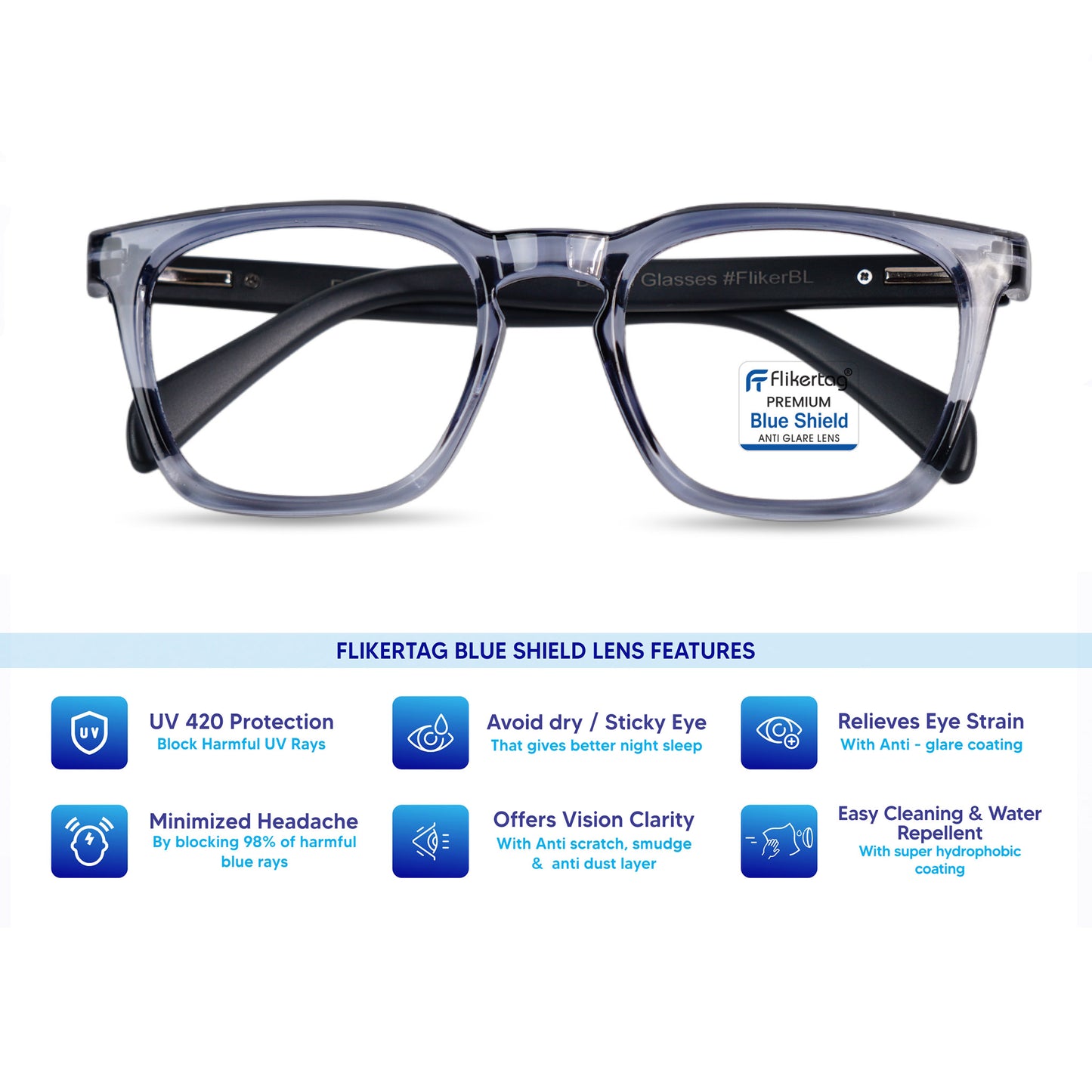 Blue Cut Computer Glasses for Eye Protection | Zero Power Blue Light Filter Glasses With UV Protection for Men & Women [FTF 232 F4 Retro Square Grey Frame, 54mm]