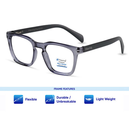 Blue Cut Computer Glasses for Eye Protection | Zero Power Blue Light Filter Glasses With UV Protection for Men & Women [FTF 232 F4 Retro Square Grey Frame, 54mm]
