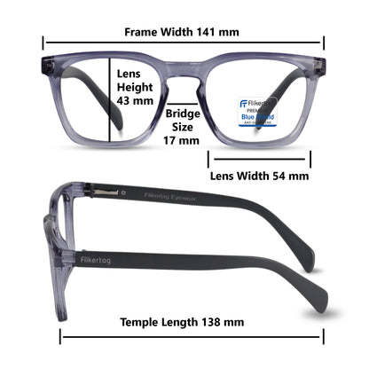 Blue Cut Computer Glasses for Eye Protection | Zero Power Blue Light Filter Glasses With UV Protection for Men & Women [FTF 232 F4 Retro Square Grey Frame, 54mm]