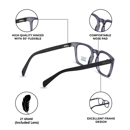 Blue Cut Computer Glasses for Eye Protection | Zero Power Blue Light Filter Glasses With UV Protection for Men & Women [FTF 232 F4 Retro Square Grey Frame, 54mm]