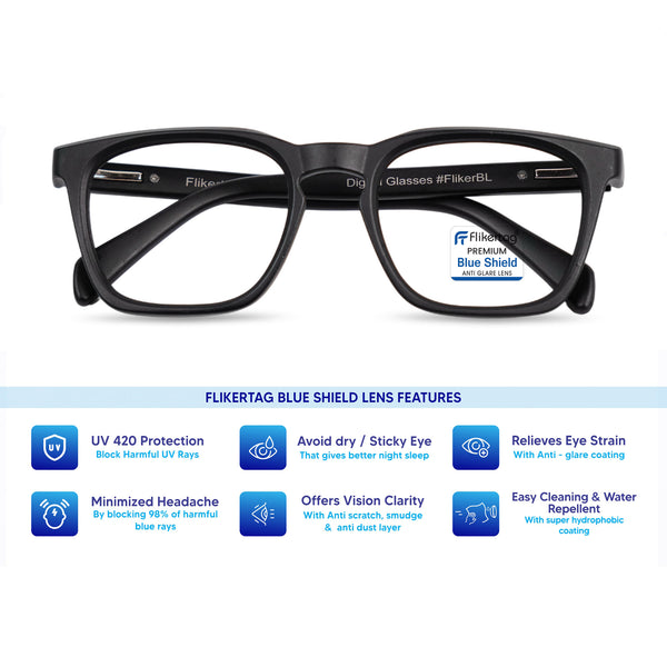 Blue Cut Computer Glasses for Eye Protection | Zero Power Blue Light Filter Glasses With UV Protection for Men & Women [FTF232 F1 Retro Square Matte Black Frame, 54mm]