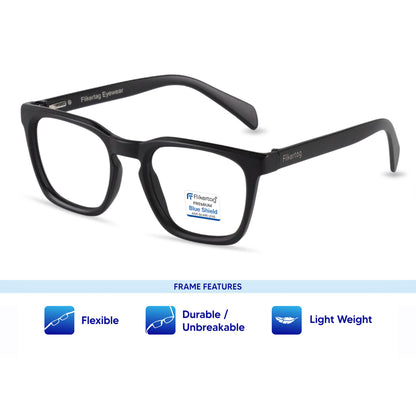 Blue Cut Computer Glasses for Eye Protection | Zero Power Blue Light Filter Glasses With UV Protection for Men & Women [FTF232 F1 Retro Square Matte Black Frame, 54mm]