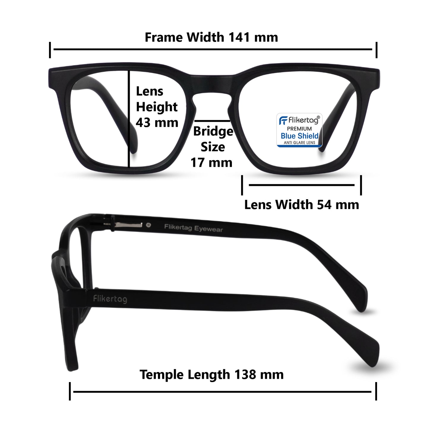Blue Cut Computer Glasses for Eye Protection | Zero Power Blue Light Filter Glasses With UV Protection for Men & Women [FTF232 F1 Retro Square Matte Black Frame, 54mm]