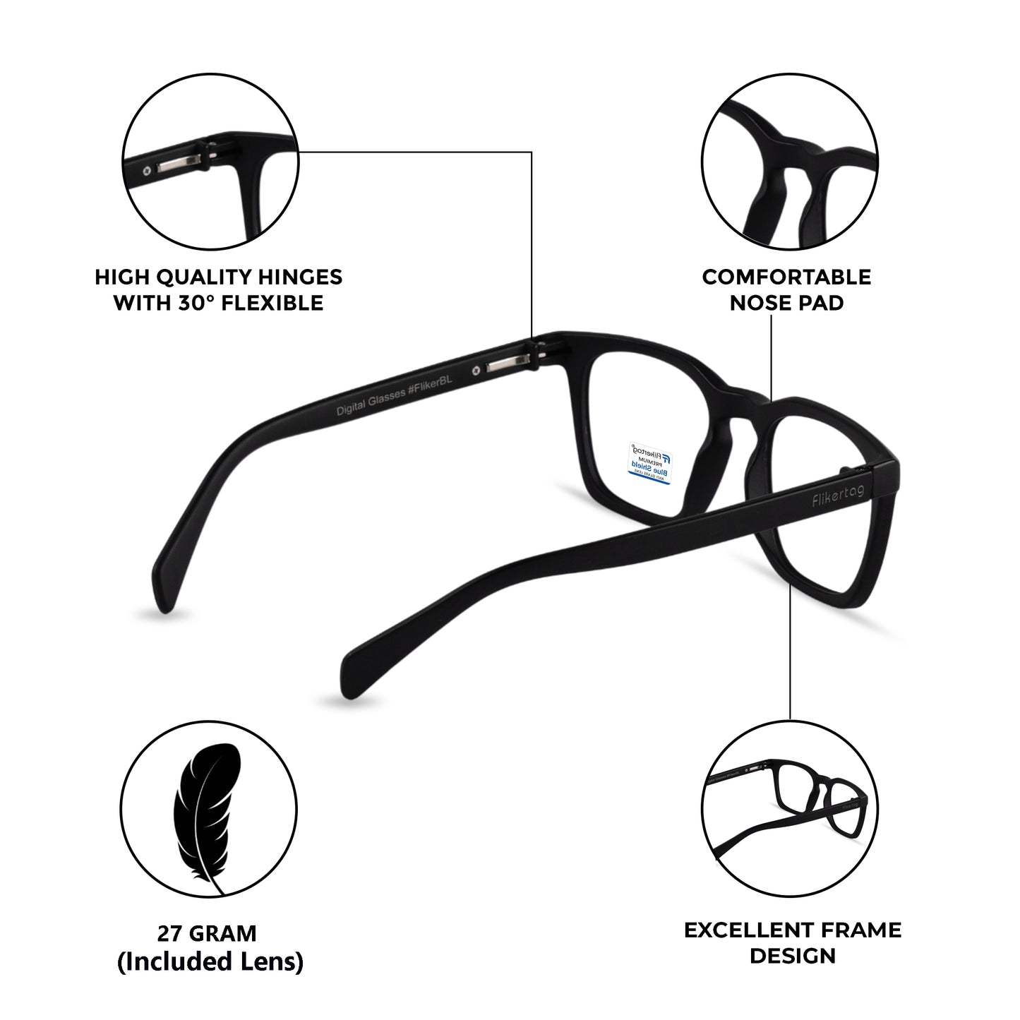 Blue Cut Computer Glasses for Eye Protection | Zero Power Blue Light Filter Glasses With UV Protection for Men & Women [FTF232 F1 Retro Square Matte Black Frame, 54mm]