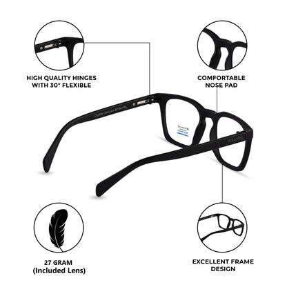Blue Cut Computer Glasses for Eye Protection | Zero Power Blue Light Filter Glasses With UV Protection for Men & Women [FTF232 F1 Retro Square Matte Black Frame, 54mm]