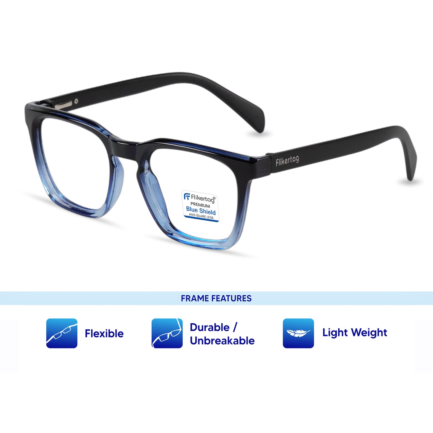 Blue Cut Computer Glasses for Eye Protection | Zero Power Blue Light Filter Glasses With UV Protection for Men & Women [FTF232 F2 Retro Square Shine Blue Frame, 54mm]