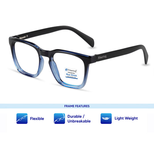 Blue Cut Computer Glasses for Eye Protection | Zero Power Blue Light Filter Glasses With UV Protection for Men & Women [FTF232 F2 Retro Square Shine Blue Frame, 54mm]