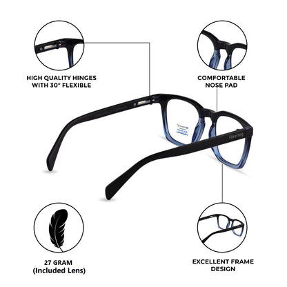 Blue Cut Computer Glasses for Eye Protection | Zero Power Blue Light Filter Glasses With UV Protection for Men & Women [FTF232 F2 Retro Square Shine Blue Frame, 54mm]