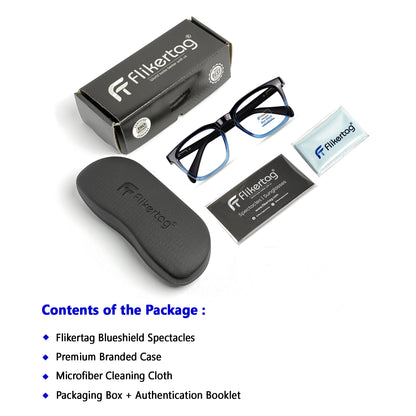 Blue Cut Computer Glasses for Eye Protection | Zero Power Blue Light Filter Glasses With UV Protection for Men & Women [FTF232 F2 Retro Square Shine Blue Frame, 54mm]