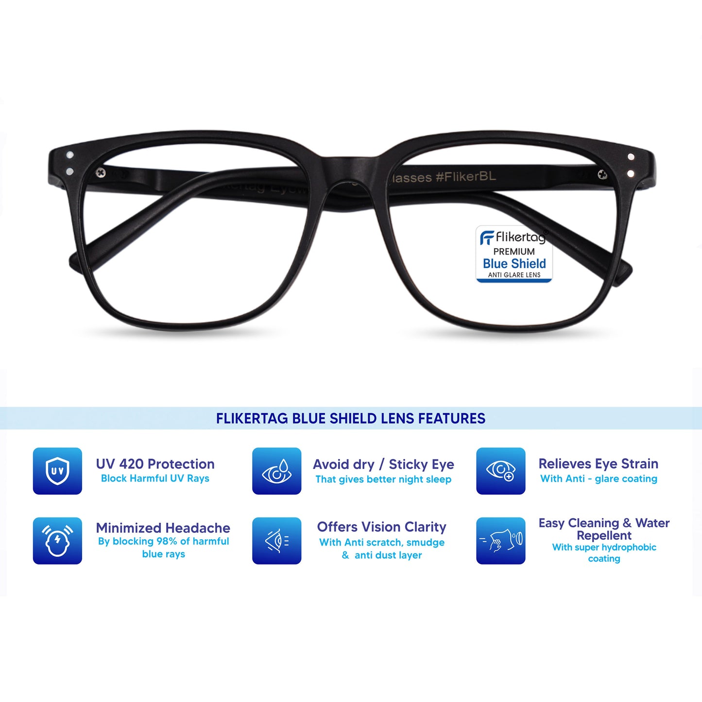 Blue Cut Computer Glasses for Eye Protection | Zero Power Blue Light Filter Glasses With UV Protection for Men & Women [FTF 233 F1 Retro Square Matte Black Frame, 53mm]