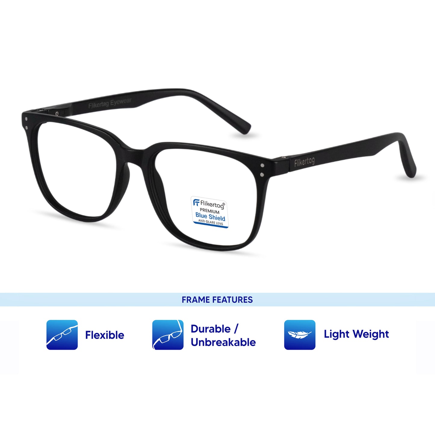 Blue Cut Computer Glasses for Eye Protection | Zero Power Blue Light Filter Glasses With UV Protection for Men & Women [FTF 233 F1 Retro Square Matte Black Frame, 53mm]