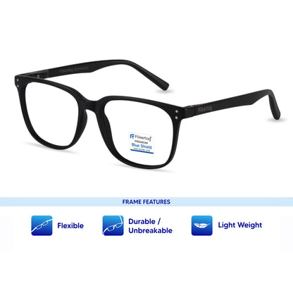 Blue Cut Computer Glasses for Eye Protection | Zero Power Blue Light Filter Glasses With UV Protection for Men & Women [FTF 233 F1 Retro Square Matte Black Frame, 53mm]