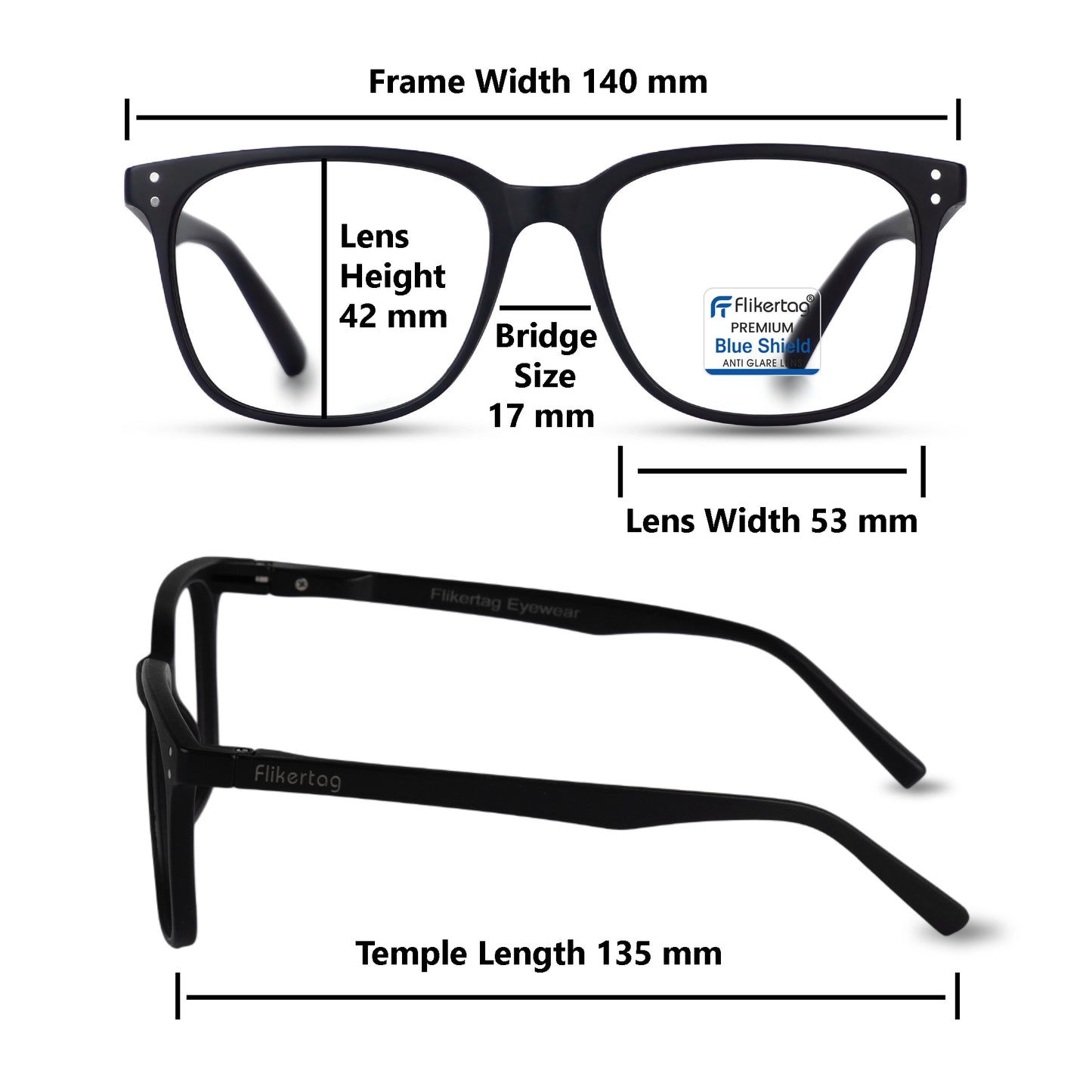 Blue Cut Computer Glasses for Eye Protection | Zero Power Blue Light Filter Glasses With UV Protection for Men & Women [FTF 233 F1 Retro Square Matte Black Frame, 53mm]
